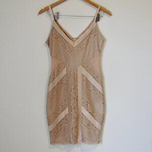 Guess Lacey Bodycon Mini Dress Nude Tan Stretch Bandage Date Night Size Small